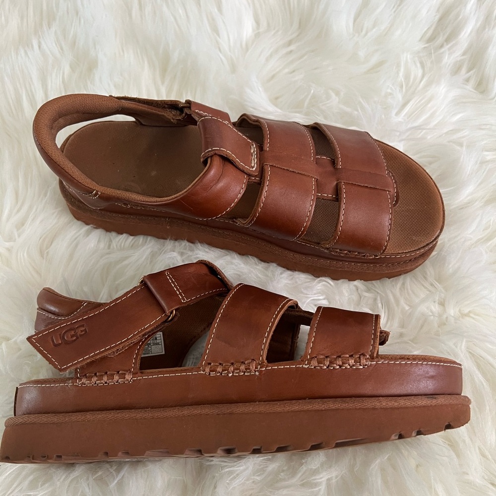 UGG Chestnut Leather Strap Sandals